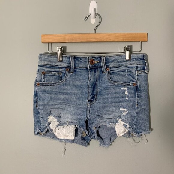 American Eagle hi-rise shortie distressed cutoff cotton stretch denim jean short - Picture 1 of 11
